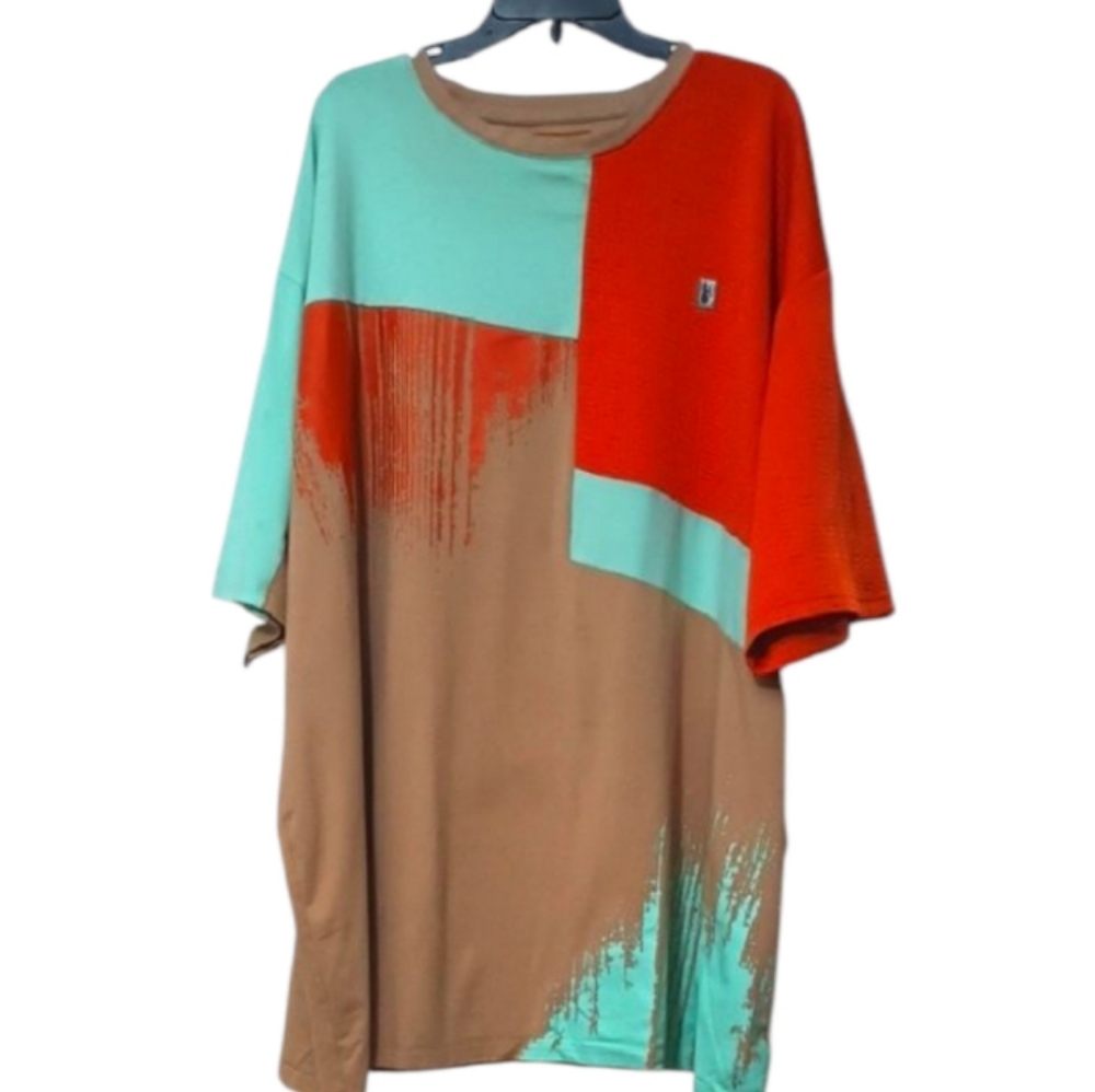 Men's Colorblock Oversized T-Shirt in Tan, Mint & Red